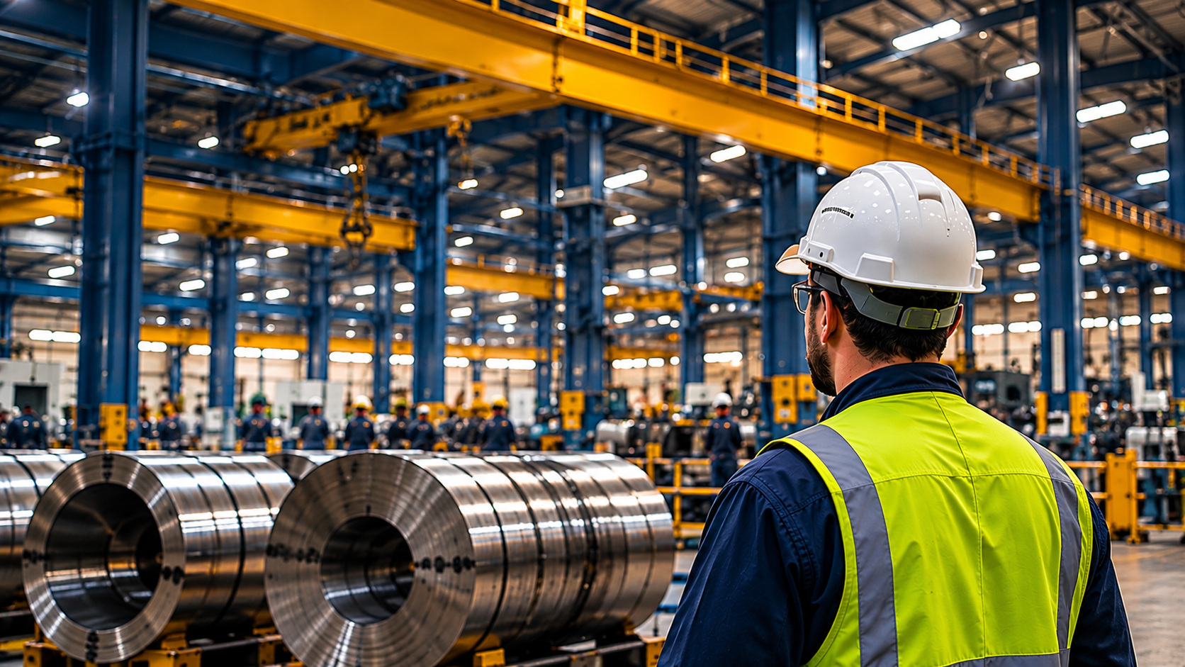 Experienced manufacturing professional overlooking an industrial plant floor