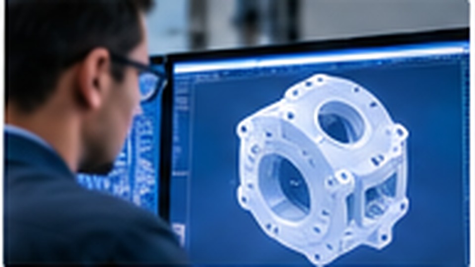 Manufacturing engineer reviewing a three-dimensional CAD model of a mechanical component