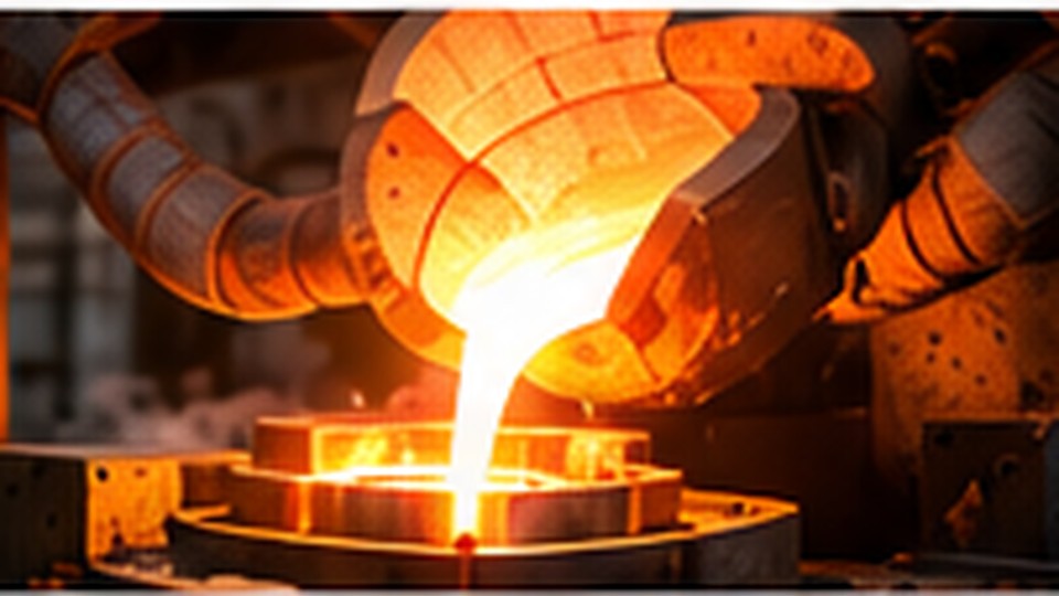 Foundry operation pouring molten metal into a casting mold